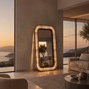 Art Deco <b>LED</b> Floor <b>Mirror</b> Full Length Freestanding Decorative <b>Vanity</b> <b>Mirror</b> for Living Room Wedding Decor - Product Image 1