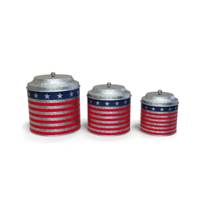 Contenants de stockage alimentaire en métal avec couvercles, forme cylindrique, pour une conservation hermétique des aliments, utilisation en cuisine, style Americana. - Product Image 1