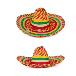 Mexican Sombrero Natural Grass Hand Embroidery Striped Wide Brim <b>Sun</b> Protection <b>Hat</b> for Travel Fishing Outdoor Unisex Ribbon - Product Image 2
