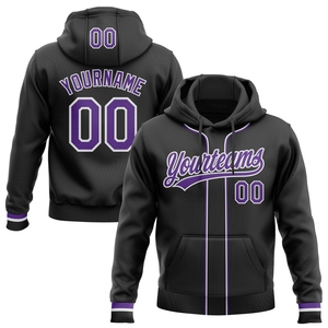 Sweat-shirt à capuche de baseball noir, violet et blanc, nouveau design, sur mesure, vente en gros directe pour l'industrie - Product Image 1