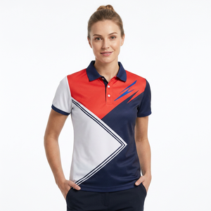 Polo à manches courtes pour homme, imprimé géométrique, rouge, bleu, blanc, couleurs contrastées, séchage rapide, tricoté en polyester, sportif, coupe classique - Product Image 5