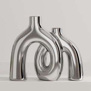 Minimalist aluminium Chrome PlatedTabletop <b>Vase</b> Handmade Decorative Flower Pot for Home Interior Design - Product Image 1