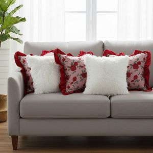 Set di 5 Federe Eleganti SOGA con Motivo Floreale Rosa Bordeaux, Volant Bordeaux e Coperture Texturizzate Bianche - Product Image 3