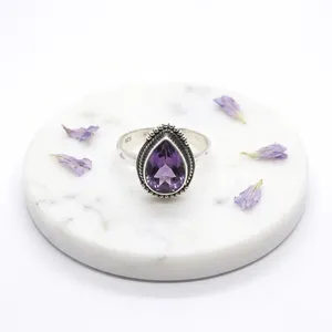 Vintage 925 Silver Amethyst Ring Pear Cut Bezel Setting Women's Gemstone Jewelry Everyday Wear - Product Image 4