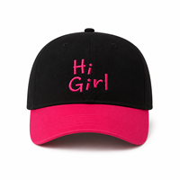 Casquette unisexe structurée à 6 panneaux, profil moyen, en sergé de coton Oxford, bicolore noir et rose vif, avec broderie personnalisée, vente en gros