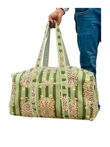 Indian Handmade Luxury Lightweight Block Print Quilted Cotton Duffle <b>Bag</b> for Women Travel & Shopping Bulk Orders - Product Image 2