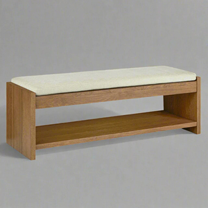 Banco de Madera de Teca para Interiores con Cojín, Duradero, de Alta Densidad y con Estante de Almacenamiento, Diseño Moderno - Fabiola - Product Image 2