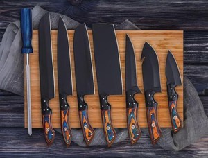 Ensemble de 7 couteaux en acier inoxydable avec manches en bois, couteaux de chef tranchants, ambidextres, à bord droit, en acier Damas fait main 67 - Product Image 1