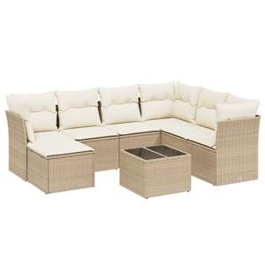 Set Divano da Giardino Moderno in Polyrattan Beige con Telaio in Acciaio, Arredamento da Esterno 6 Posti, Divano Sezionale Premium con Tavolo in Vetro - Product Image 4