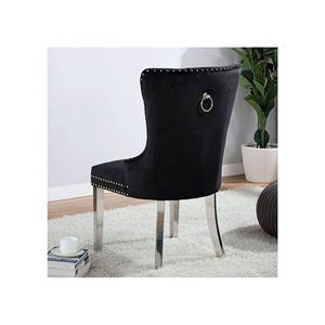 Set di 2 Sedie da Pranzo Contemporanee con Schienale Alto in Flanella, Sedie Laterali Imbottite Nere con Bottoni Trapuntati - Product Image 2