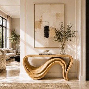 Table console en bois artisanale Luxali, une œuvre maîtresse de la maison de campagne moderne, soigneusement fabriquée à la main à partir de bois massif naturel de Monkey Pod. - Product Image 6