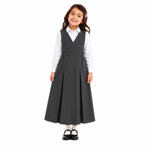 Ensemble de robe d'uniforme scolaire pour filles |   Robe blanche plissée à manches longues, style tablier, coupe trapèze |   Vêtements scolaires pour enfants 100% polyester - Product Image 1