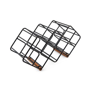 Porte-bouteilles en fil métallique avec poignées en bois, support autoportant pour 10 bouteilles, présentoir à vin rustique pour table - Product Image 1