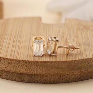 Moissanite 925 Sterling Silver 14K Gold Plated <b>Stud</b> Earrings Minimal Luxury Elegant Silver Jewelry Gift For Her - Product Image 5