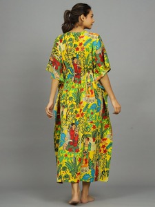 Robe longue en coton indien imprimée à la main, kaftan à motifs floraux, robe de plage, couvre-maillot de bain - Product Image 3