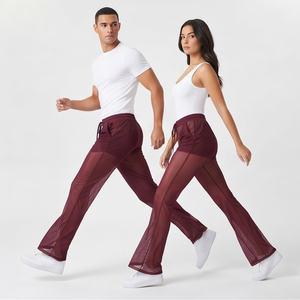 Leggings évasés en résille transparente, style sport, taille à cordon de serrage, pantalon évasé transparent, tenue de soirée sexy, leggings évasés en résille transparente - Product Image 4