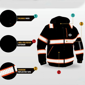 เสื้อแจ็คเก็ตกันลมน้ำหนักเบาสำหรับผู้ชาย พรีเมียม โพลีเอสเตอร์ ซิปแบบรูด มีฮู้ด สำหรับทำงาน พร้อมแถบสะท้อนแสง รับผลิตตามแบบ OEM สำหรับผู้ชาย - Product Image 6