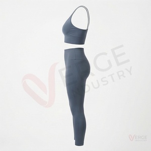 <b>Women</b> Seamless Yoga Set 2 Piece Spaghetti Strap Crop <b>Top</b> High Waist Leggings <b>Navy</b> Blue - Product Image 3