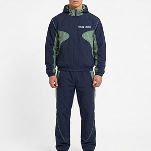 Prix de gros – Ensemble de survêtement coupe classique 100 % coton avec veste zippée et pantalon de jogging – Style streetwear, coupe-vent uni pour l'entraînement et le jogging - Product Image 1