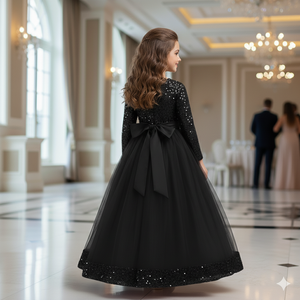 Robe de Demoiselle d'Honneur Noire à Paillettes pour Mariage, Robe de Soirée de Luxe en Velours Brodé pour Enfants, Tenue Formelle pour Anniversaire 2026 - Product Image 2