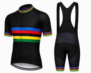 Ensemble de maillot et short de cyclisme pour homme, noir à rayures arc-en-ciel, respirant, léger, sportif, manches courtes, coupe classique - Product Image 2