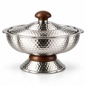 Olla para servir estilo clásico con diseño martillado, acabado plateado, forma personalizada, para suministros de alimentos - Product Image 4