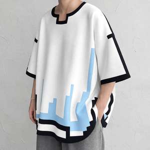 New Designs Men's Oversized Knitted T-Shirt 100% Cotton Short Sleeve Crew Neck Print Tee Casual Streetwear OEM ODM Manufacturer - Product Image 1