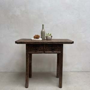 Antique Console <b>Table</b> Foster Rustic Solid Elm Two Drawer <b>Narrow</b> <b>Hallway</b> Entryway Altar Stand Wabi Sabi Living Room Furniture - Product Image 2