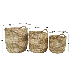 Ensemble de 3 paniers en jonc de mer pour articles ménagers, panier de rangement fait main, vente en gros, écologique, fabriqué au Vietnam - Product Image 3