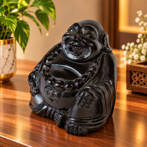 Handmade Black <b>Stone</b> Laughing <b>Buddha</b> Figurine Carved Buddhist Statue for Home Decoration - Product Image 3