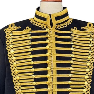 <b>Men's</b> Red Polyester Hussar Jacket With Gold Embroidery Mandarin Collar <b>Double</b> <b>Breasted</b> Formal Winter <b>Coat</b> - Product Image 3