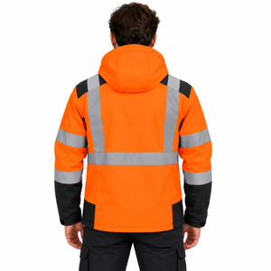 Chaqueta de Trabajo Impermeable con Capucha y Alta Visibilidad para Hombre, Color Naranja y Negro, Chaqueta de Seguridad de Invierno - Product Image 2