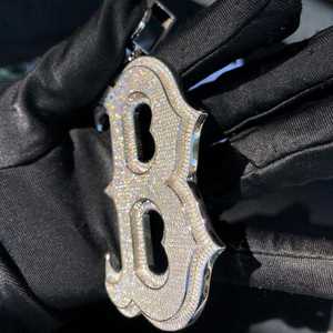 Pendentif Lettre Initiale Personnalisée 3D Moissanite VVS Iced Out Hip Hop Charme Couleur D Coupe Ronde Brillante Bijoux Plaqué Or Argenté - Product Image 4