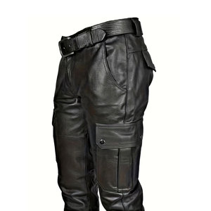 High Quality Manufacturer New Best Material Professional Logo New Design Men's Leather <b>Canvas</b> Casual Pants Elastic Waist - Product Image 5