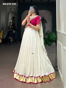High Quality Rayon with Big-Mirror work & Zari Lace Border Full-Flared Stitched Lehenga- <b>Beads</b>-Pearl Blouse Wholesale Supply - Product Image 3
