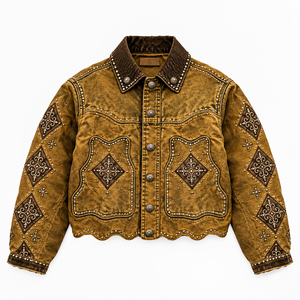 Custom Vintage Studded <b>Western</b> Denim <b>Jacket</b> Premium Washed Cowboy Style Casual Fashion Outerwear For Unisex - Product Image 1