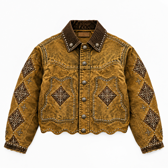 Custom Vintage Studded Western Denim Jacket Premium Washed Cowboy Style Casual Fashion Outerwear For Unisex