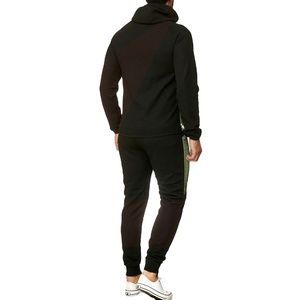 Chándal con capucha negro para hombre, cremallera completa, paneles de malla verde, bolsillos laterales, ropa deportiva de invierno, corte regular, 100% algodón transpirable, frontal - Product Image 3