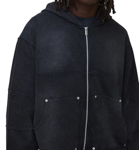 100% Cotton High Quality Baggy Sweatpants Customized Acid Wash Sun Fade Zip Up Streetwear Oversized Men's <b>Winter</b> Tracksuits - Product Image 3