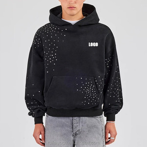 Custom Logo Winter <b>Drop</b> Shoulder French Terry Heavyweight 100% Cotton 450 Gsm <b>Acid</b> Washed Cropped Boxy Fit Rhinestone Hoodie Men - Product Image 5