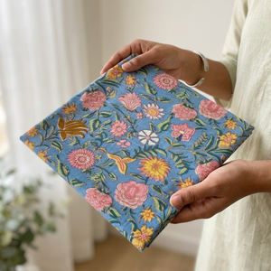 Tela de Algodón con Estampado Floral Multicolor en Azul Cielo |   Textil Artesanal Jaipuri de Verano para Vestidos Boho, Servilletas y Prendas - Product Image 2