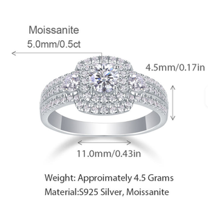 Anillo de Plata de Ley 925 con Moissanita, Corte Princesa, Tres Piedras, Anillo de Compromiso, Chapado en Oro Rosa, Joyería de Boda - Product Image 2
