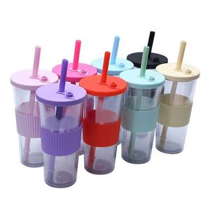 Gobelet à bulles en plastique PS à double paroi de 710 ml, grande ouverture, grande capacité, isolé, portable, avec paille - Product Image 4