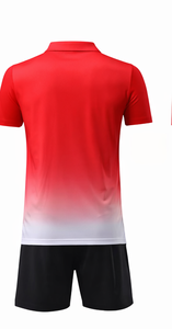 Ensemble de t-shirts de tennis pour hommes, dégradé rouge, manches courtes, col rabattu, polyester respirant, vêtements de sport pour adultes, été - Product Image 6