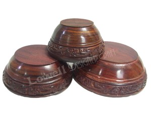 Ensemble de bols de service légers en bois sculpté, design bohème, écologiques et faits à la main, pour les collations, les fruits secs, les salades - Cuisine à domicile - Product Image 5