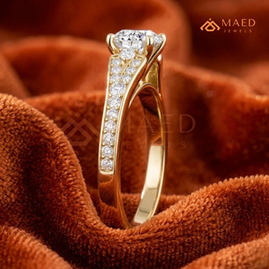 Round Cut Moissanite Engagement Ring Gold Plated Side <b>Stone</b> Pave Band Wedding Ring Luxury Jewelry - Product Image 2