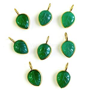 Natural Green Onyx Leaf Carved Gemstone Pendant 925 Sterling <b>Silver</b> Gold Plated <b>Charm</b> Pendant Hand Carved Onyx Jewelry Wholesale - Product Image 1