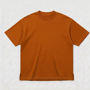 เสื้อยืดคอตตอนพรีเมียมเนื้อหนา สีส้ม ทรงโอเวอร์ไซส์ ไหล่ตก แบบเรียบ ไม่มีลาย พร้อมช่องด้านข้าง สำหรับผู้ชาย ใส่สบาย - Product Image 2