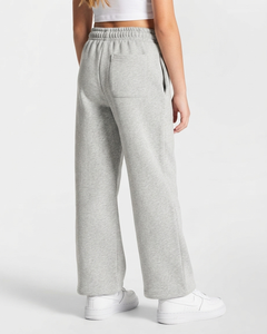 Custom Contrastline Silver Grey <b>Oversized</b> Kid Girls Tracksuit Set Cotton Fleece Hoodie & Wide Leg <b>Sweatpants</b> OEM & ODM - Product Image 6