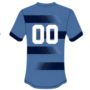 Ensemble short et maillot de rugby bleu marine en acier, manches courtes, col rond, uniforme d'équipe rayé, personnalisable, respirant, pour l'entraînement et la performance - Product Image 5